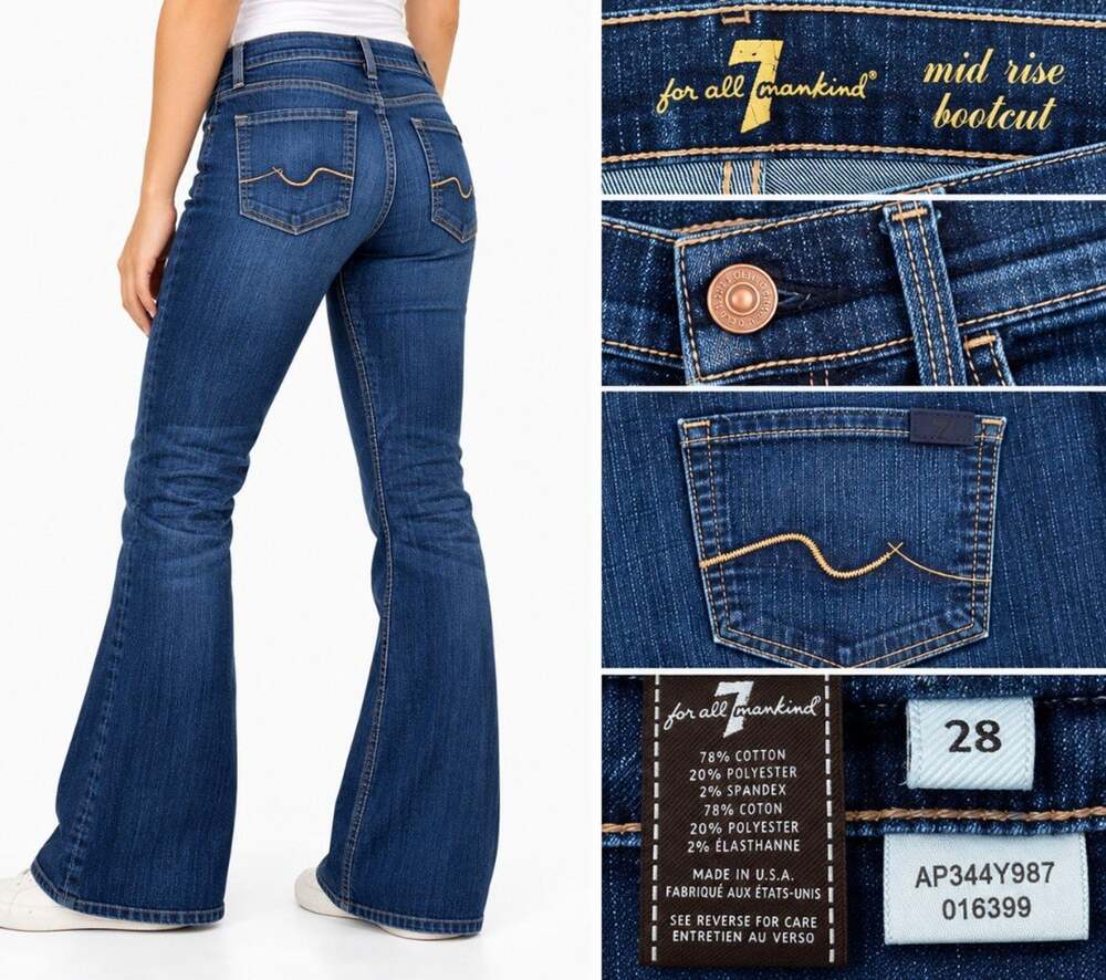 Y2K Indie Sleaze 7 For All Mankind Bootcut Jeans Sz 28 Dark Wash Indigo Stretch